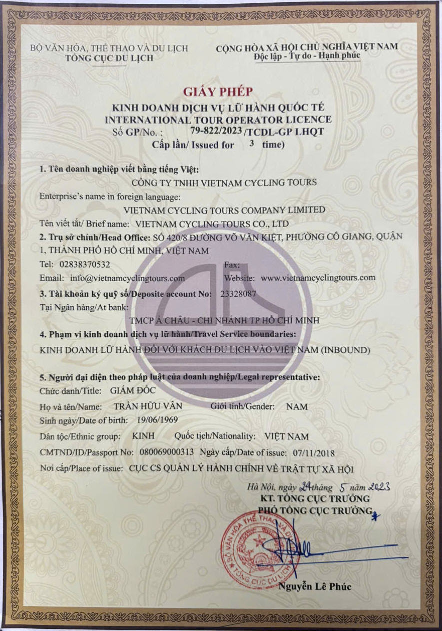 Vietnam Cycling Tours Inbound License